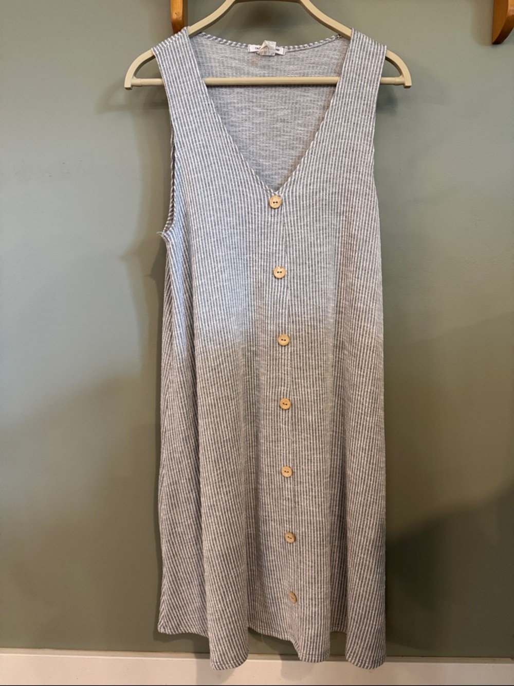 Caution To The Wind Gray Striped V-Neck Button Midi Dress